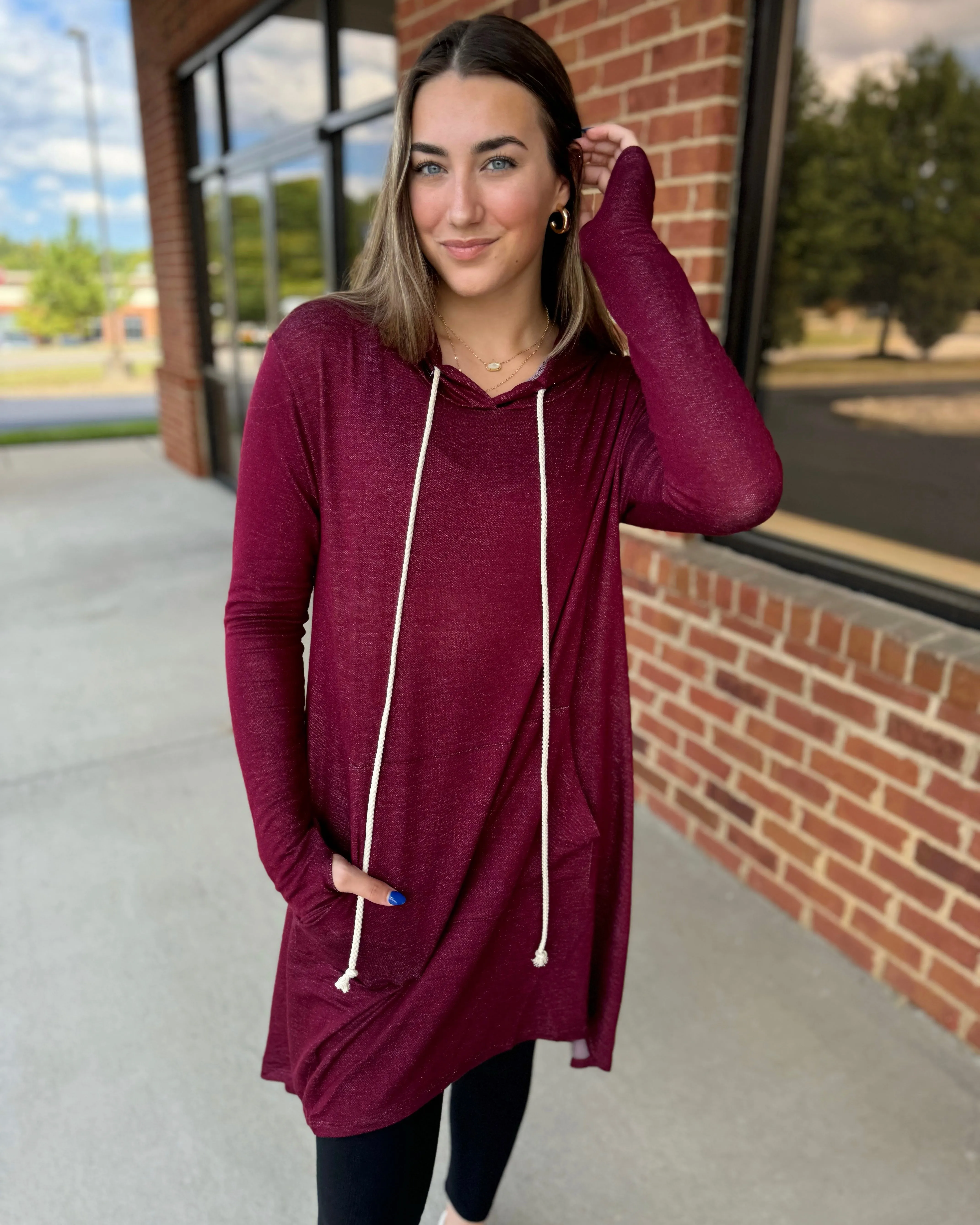 London REG/CURVY Thumb Hole Pullover in Burgundy FINAL SALE