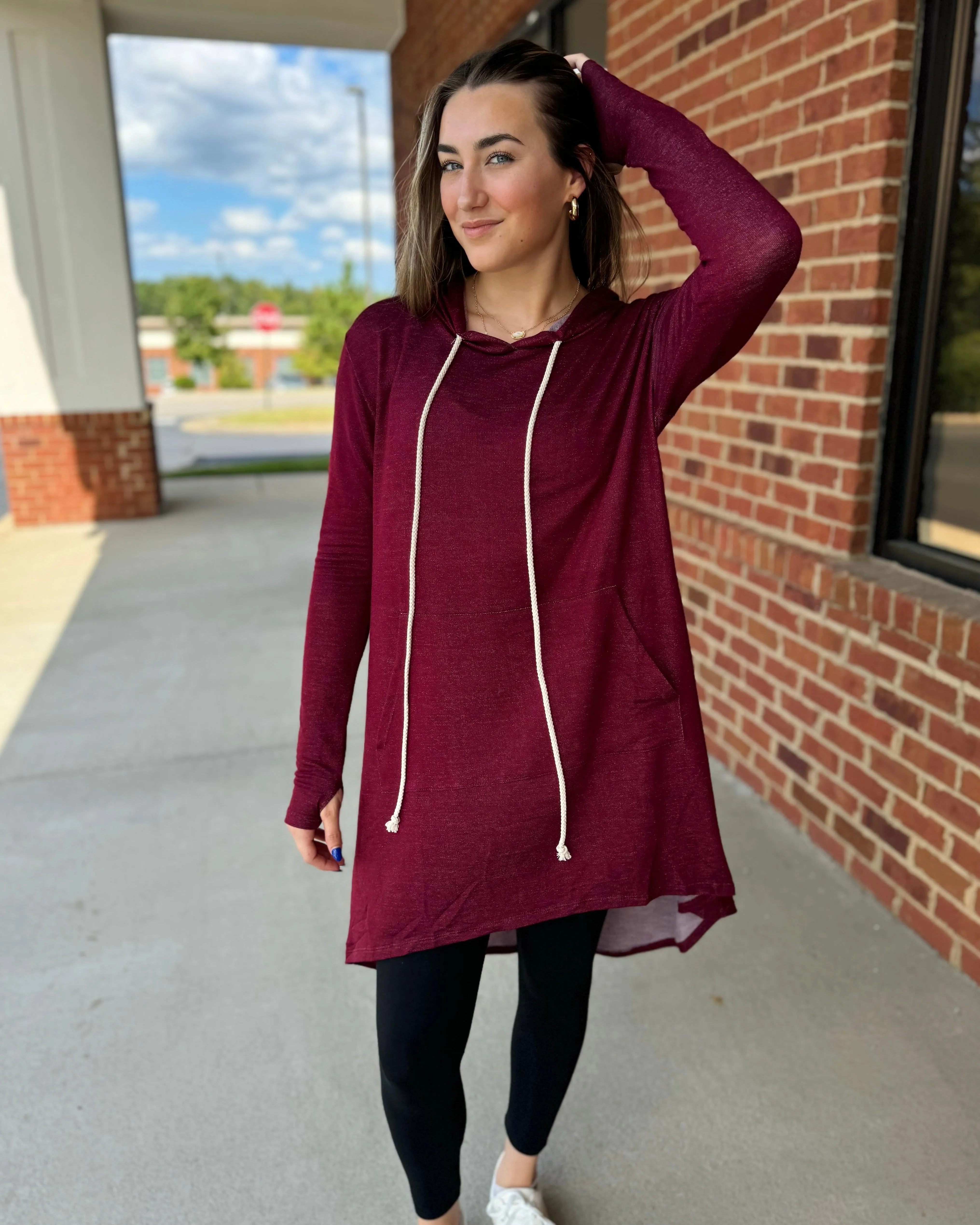London REG/CURVY Thumb Hole Pullover in Burgundy FINAL SALE