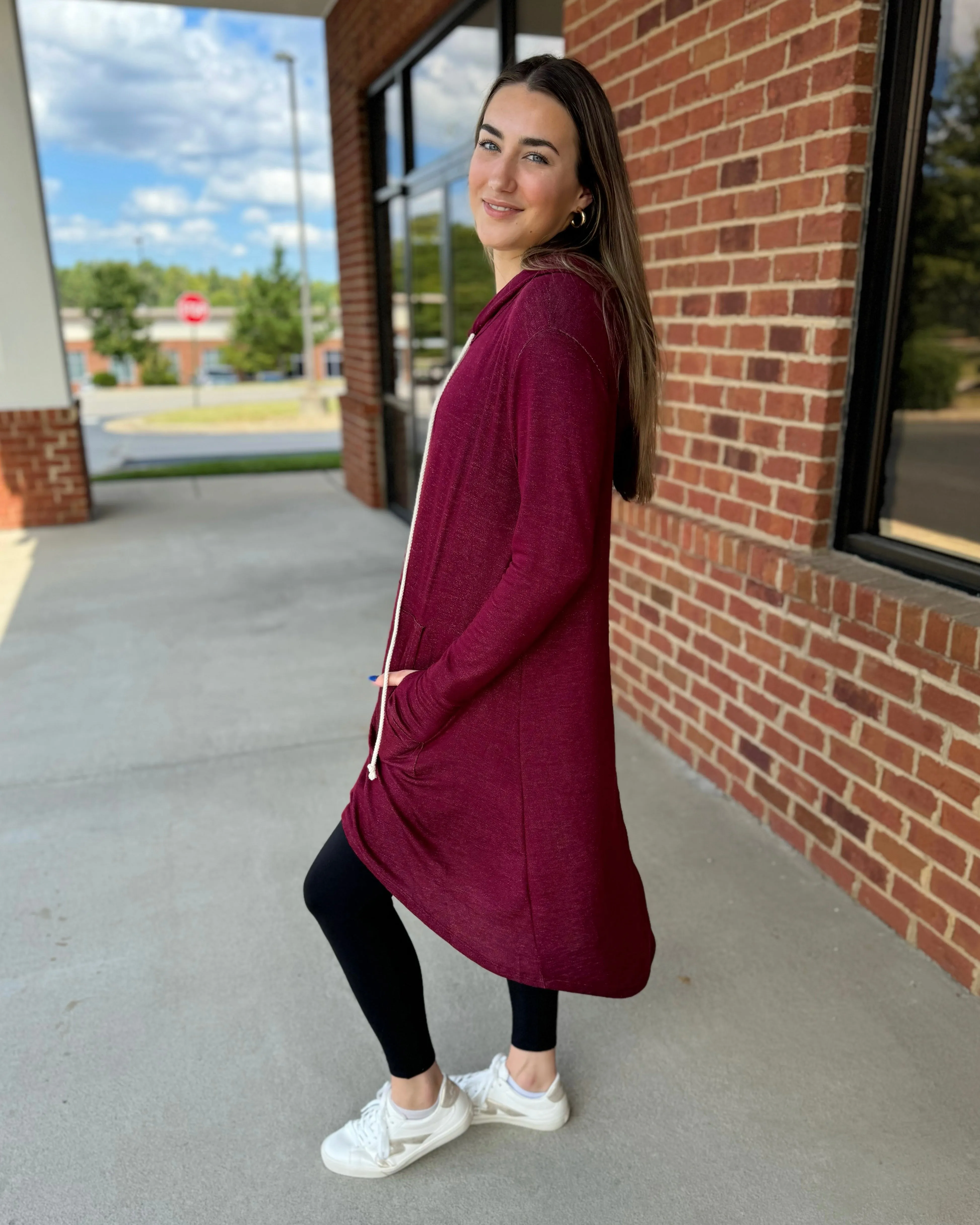 London REG/CURVY Thumb Hole Pullover in Burgundy FINAL SALE