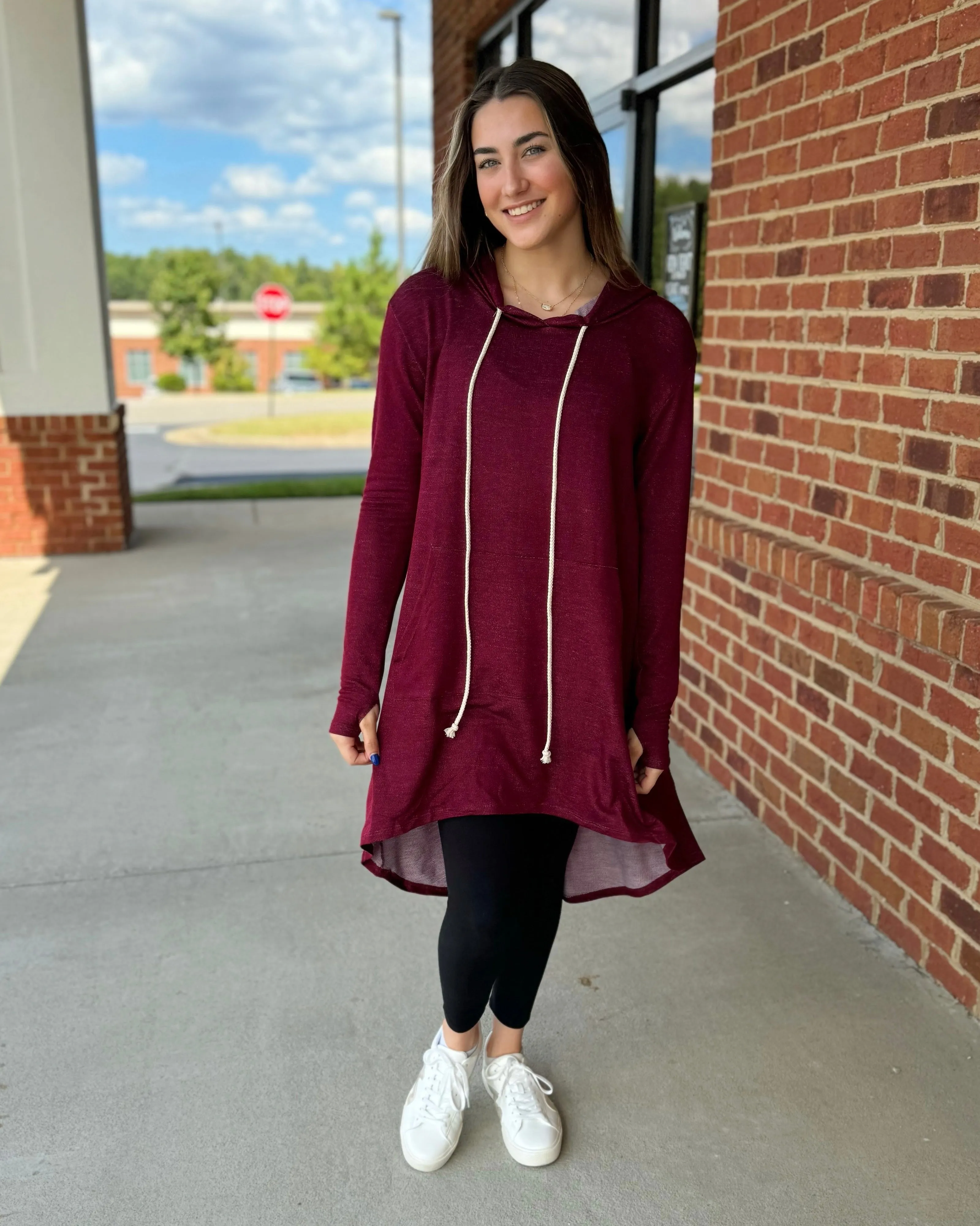 London REG/CURVY Thumb Hole Pullover in Burgundy FINAL SALE