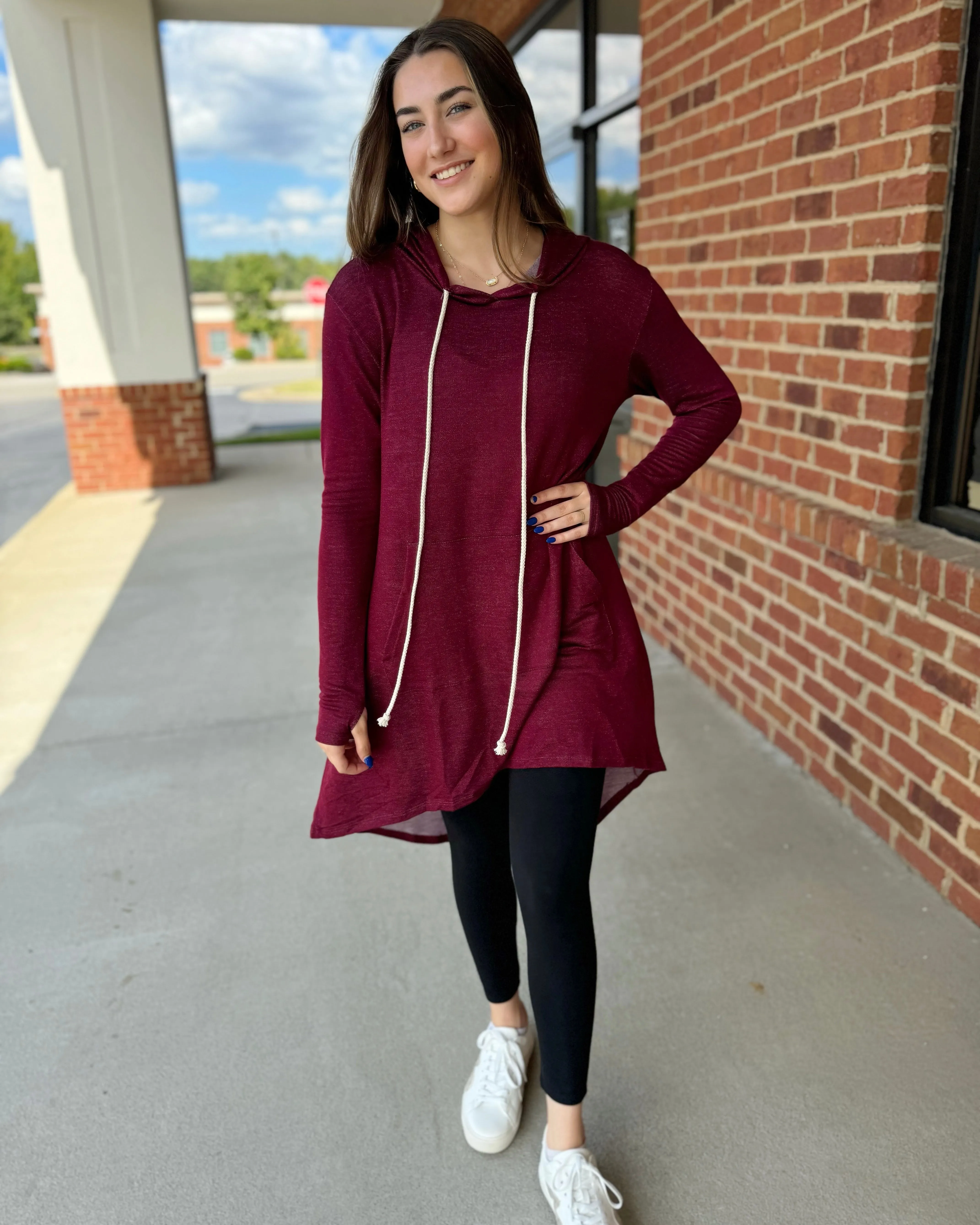 London REG/CURVY Thumb Hole Pullover in Burgundy FINAL SALE