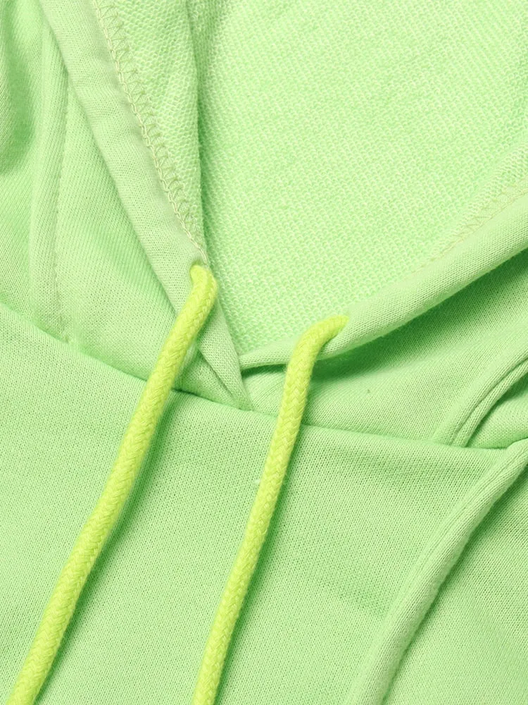 Loose Solid Sweatshirts For Women Hooded Long Sleeve Patchwork Drawstring Pullover Casual Sweatshirt Female