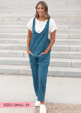 Maisy Deep Aqua Corduroy Overalls