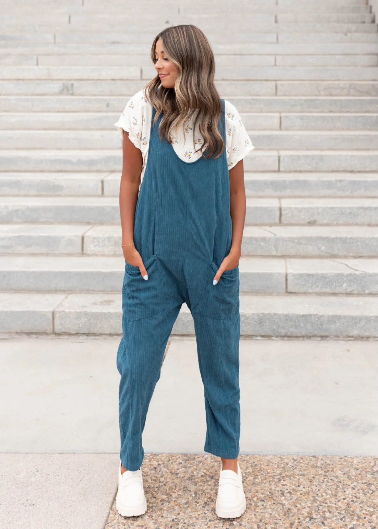 Maisy Deep Aqua Corduroy Overalls