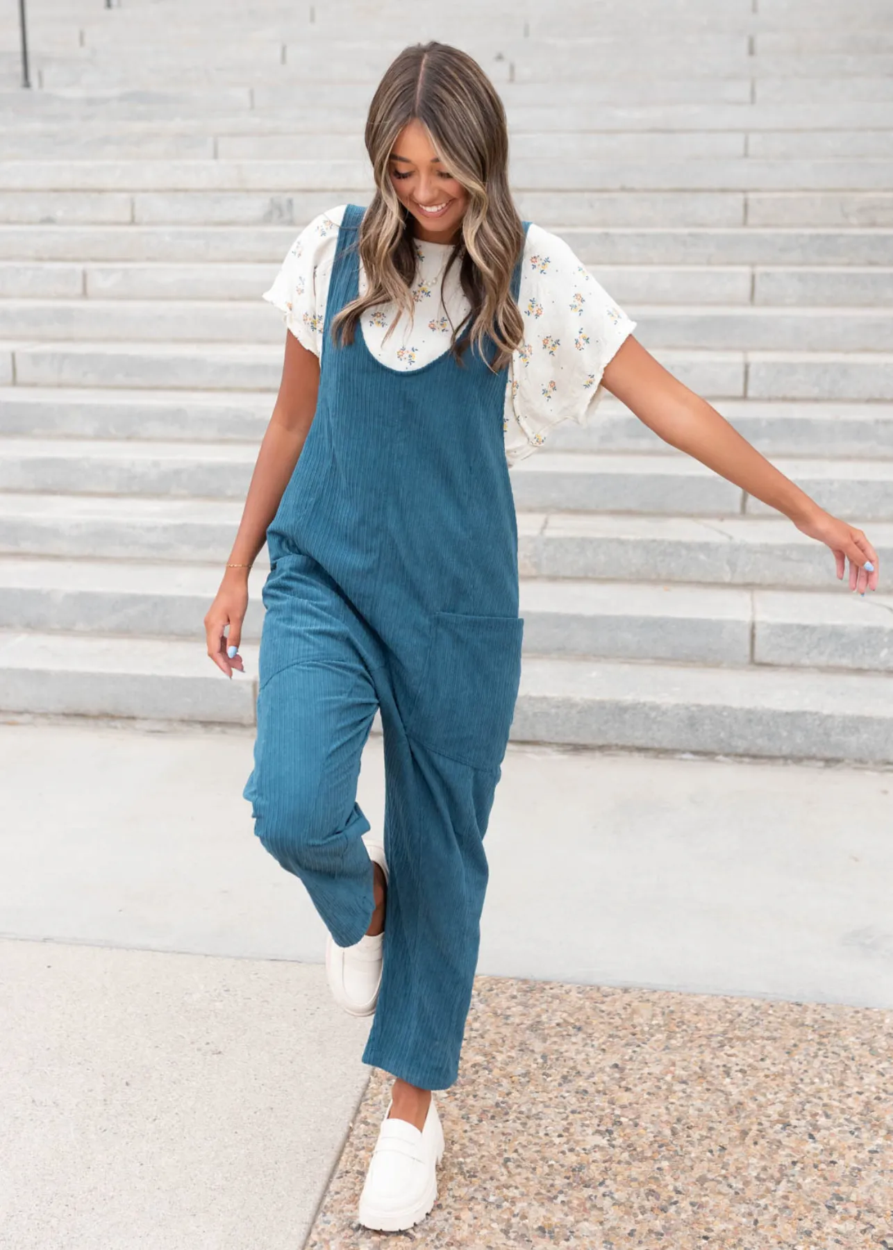 Maisy Deep Aqua Corduroy Overalls