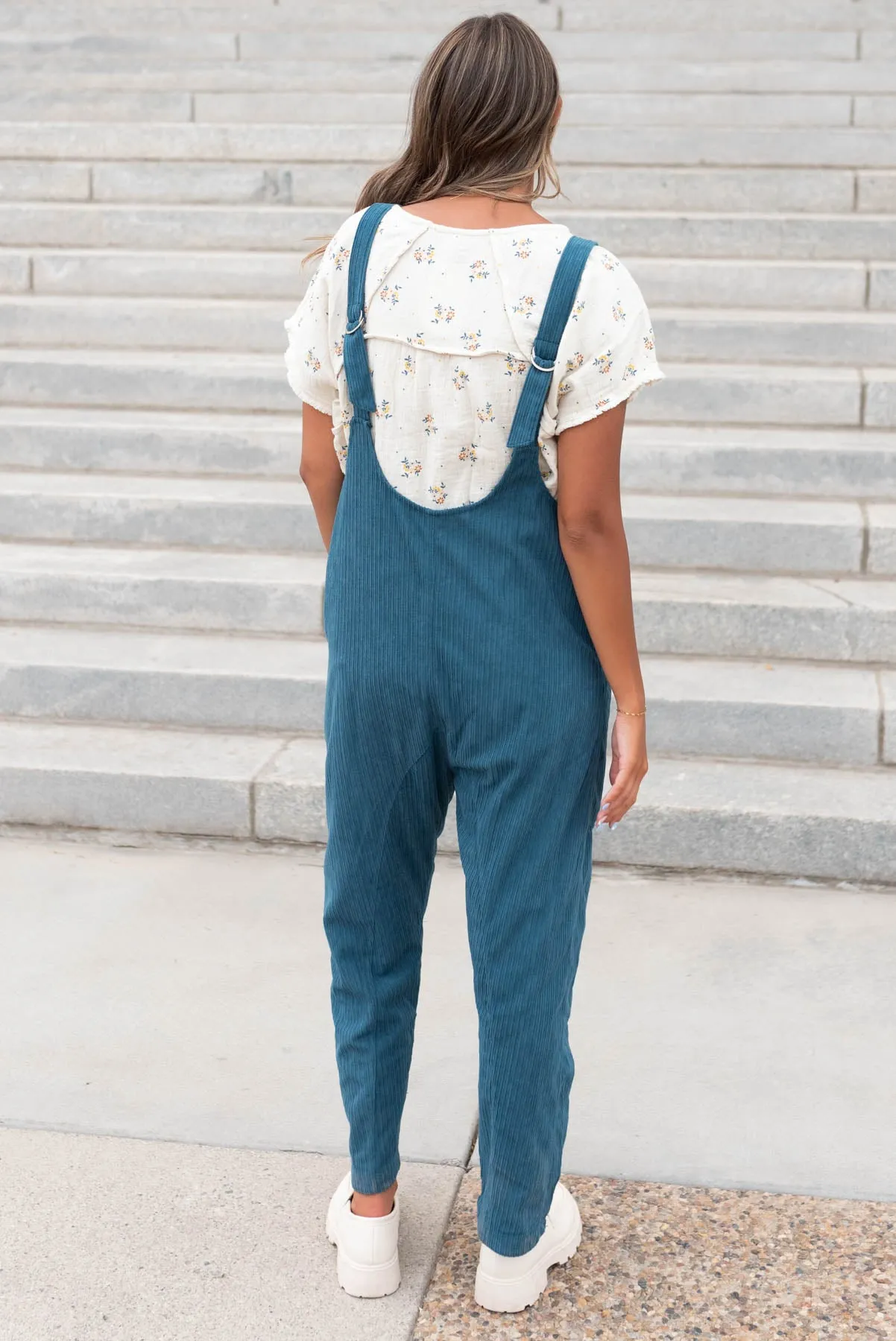 Maisy Deep Aqua Corduroy Overalls