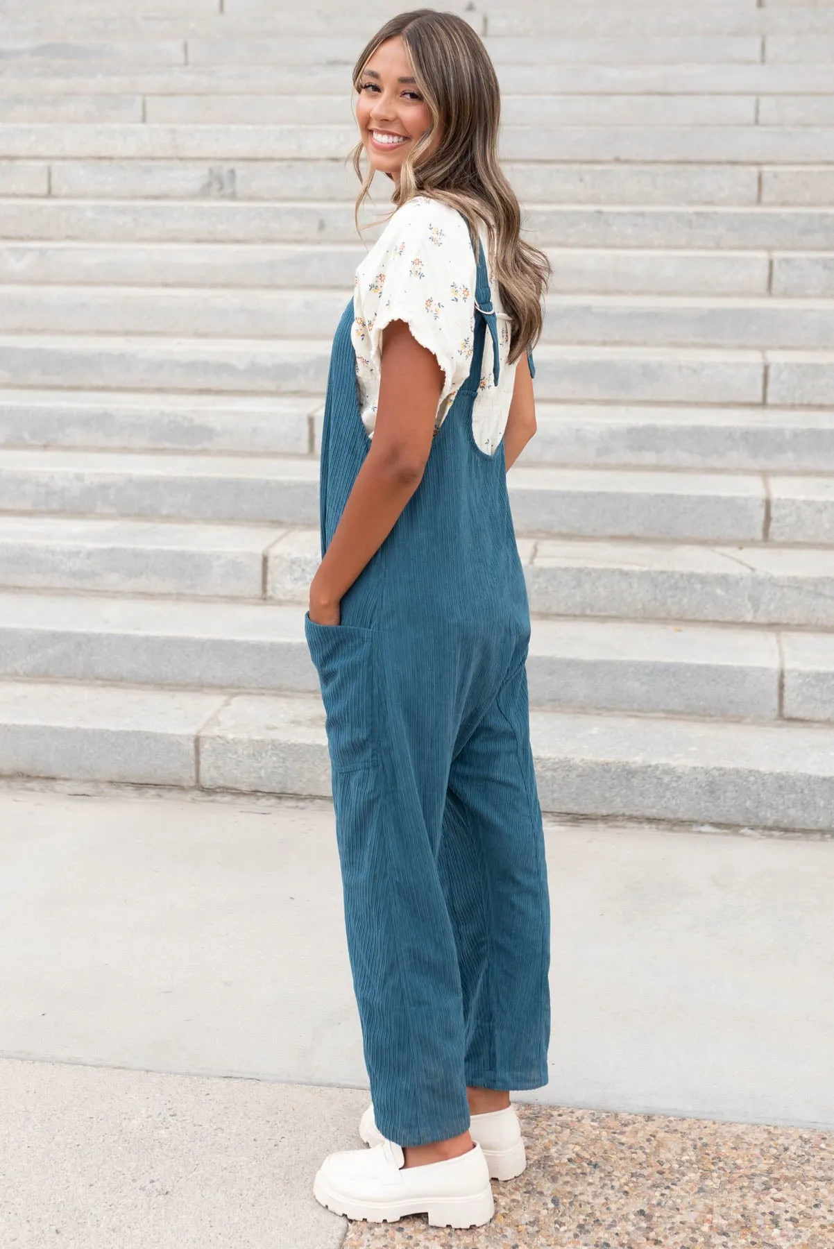 Maisy Deep Aqua Corduroy Overalls