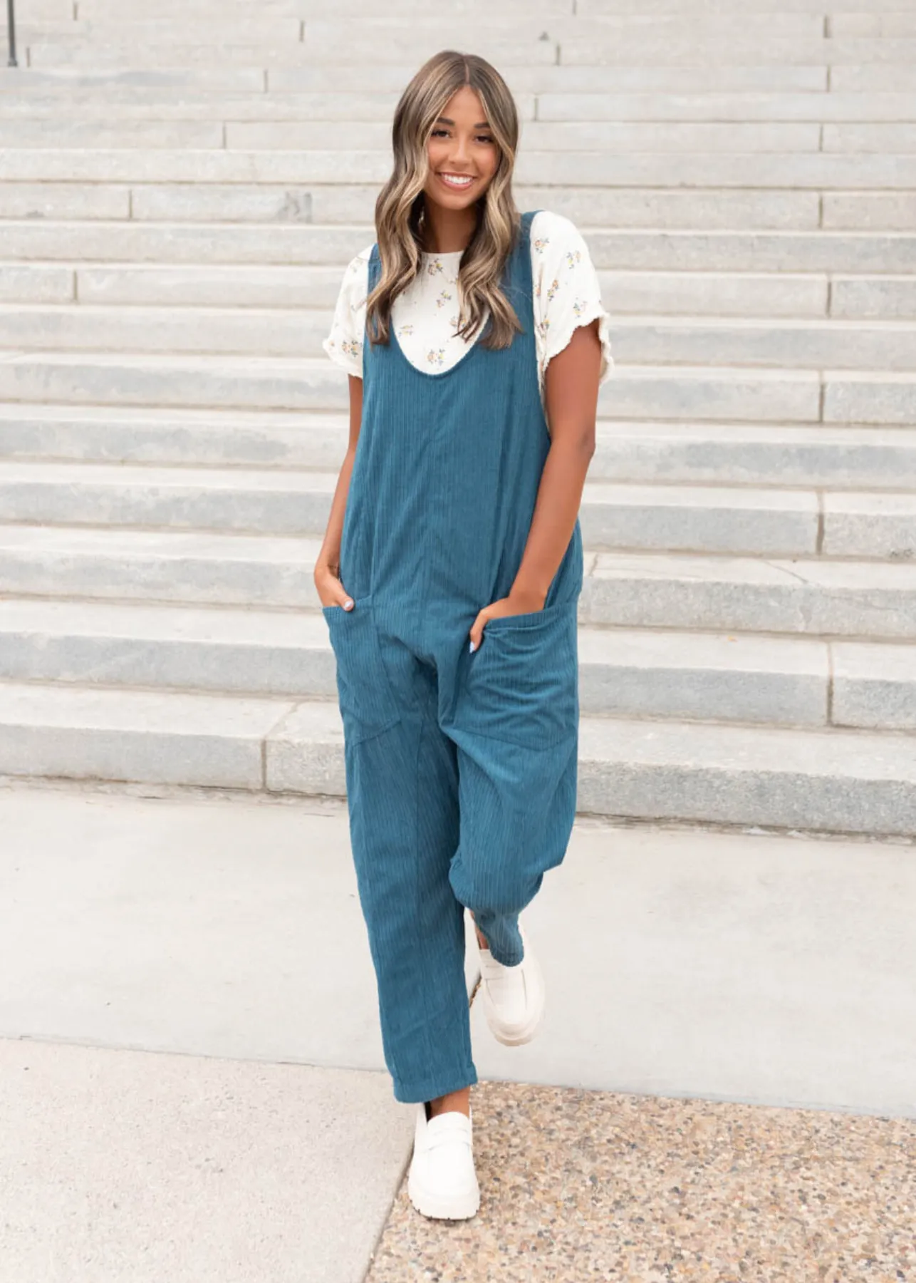 Maisy Deep Aqua Corduroy Overalls