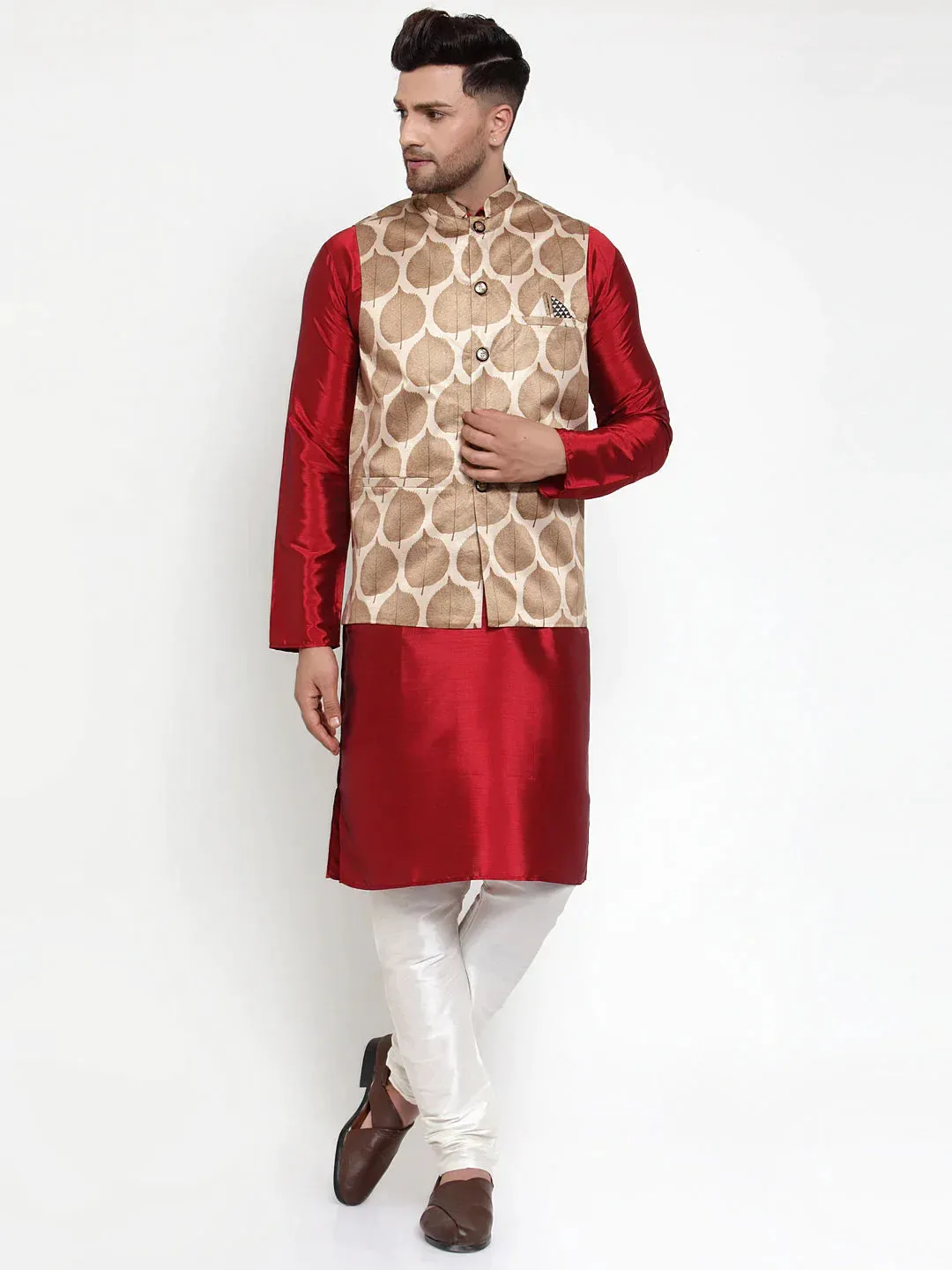 Men'S Brown Printed Nehru Jacket