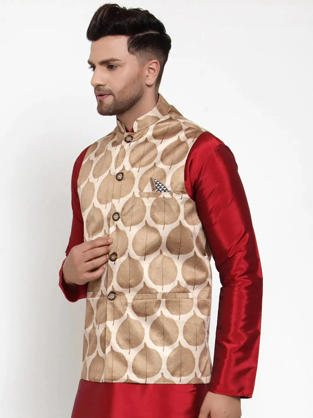 Men'S Brown Printed Nehru Jacket