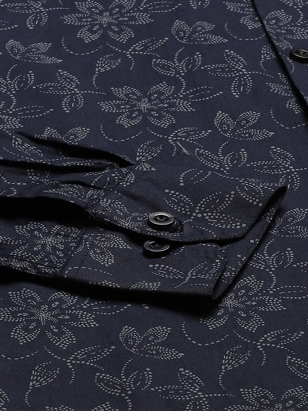Mens Cotton Navy Blue & Grey Printed Formal Shirt - Sojanya