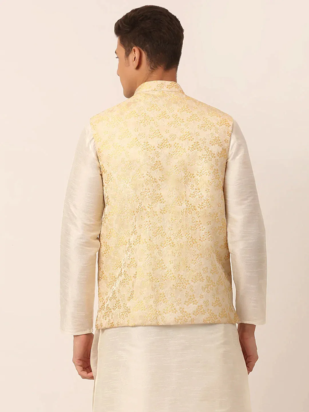 Men'S Golden Floral Design Nehru Jacket.