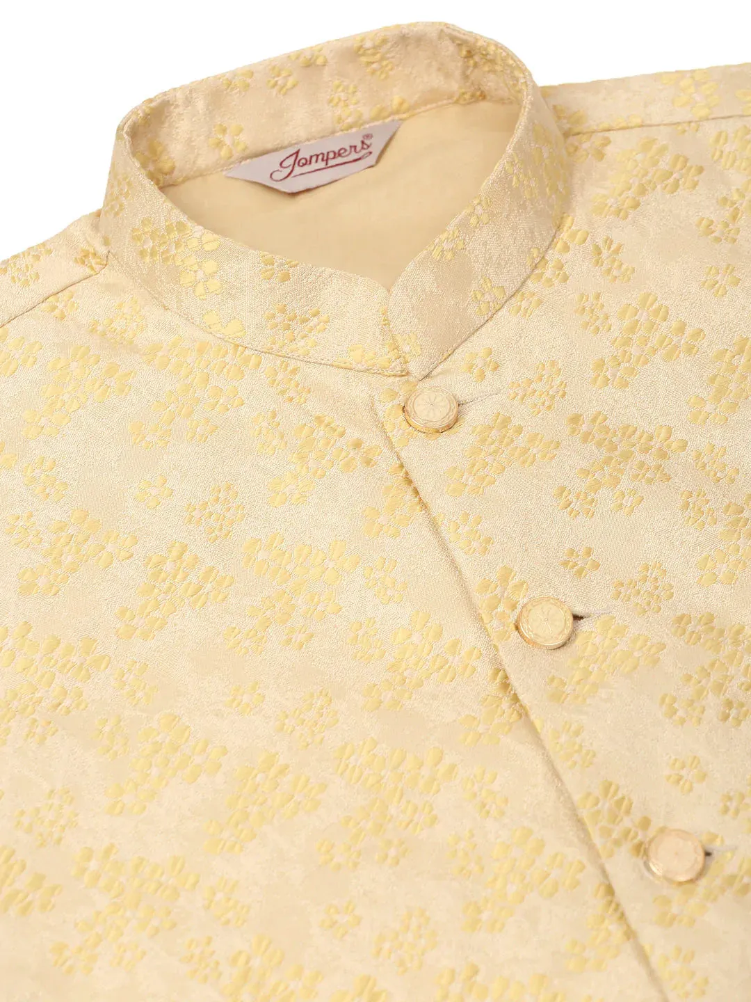 Men'S Golden Floral Design Nehru Jacket.