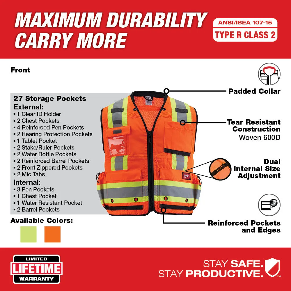 Milwaukee 48-73-5166 Class 2 Surveyor's High Visibility Orange Safety Vest - L/XL