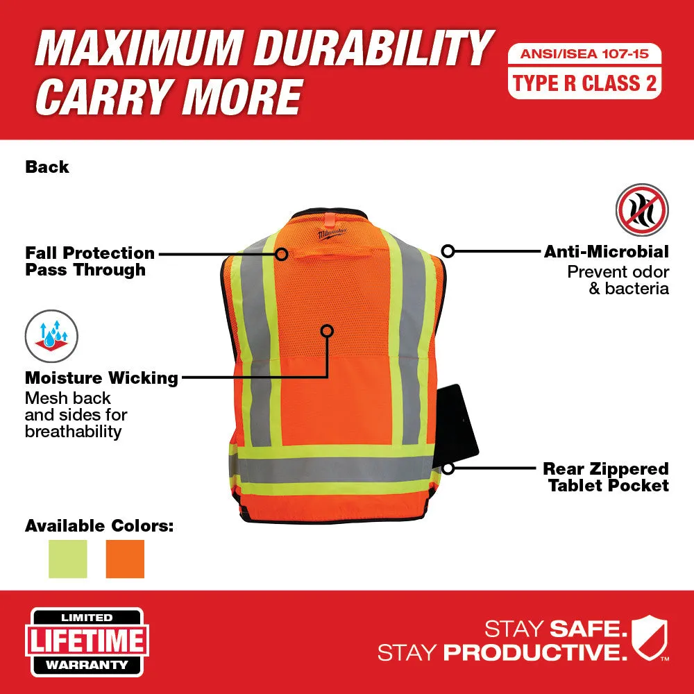 Milwaukee 48-73-5166 Class 2 Surveyor's High Visibility Orange Safety Vest - L/XL