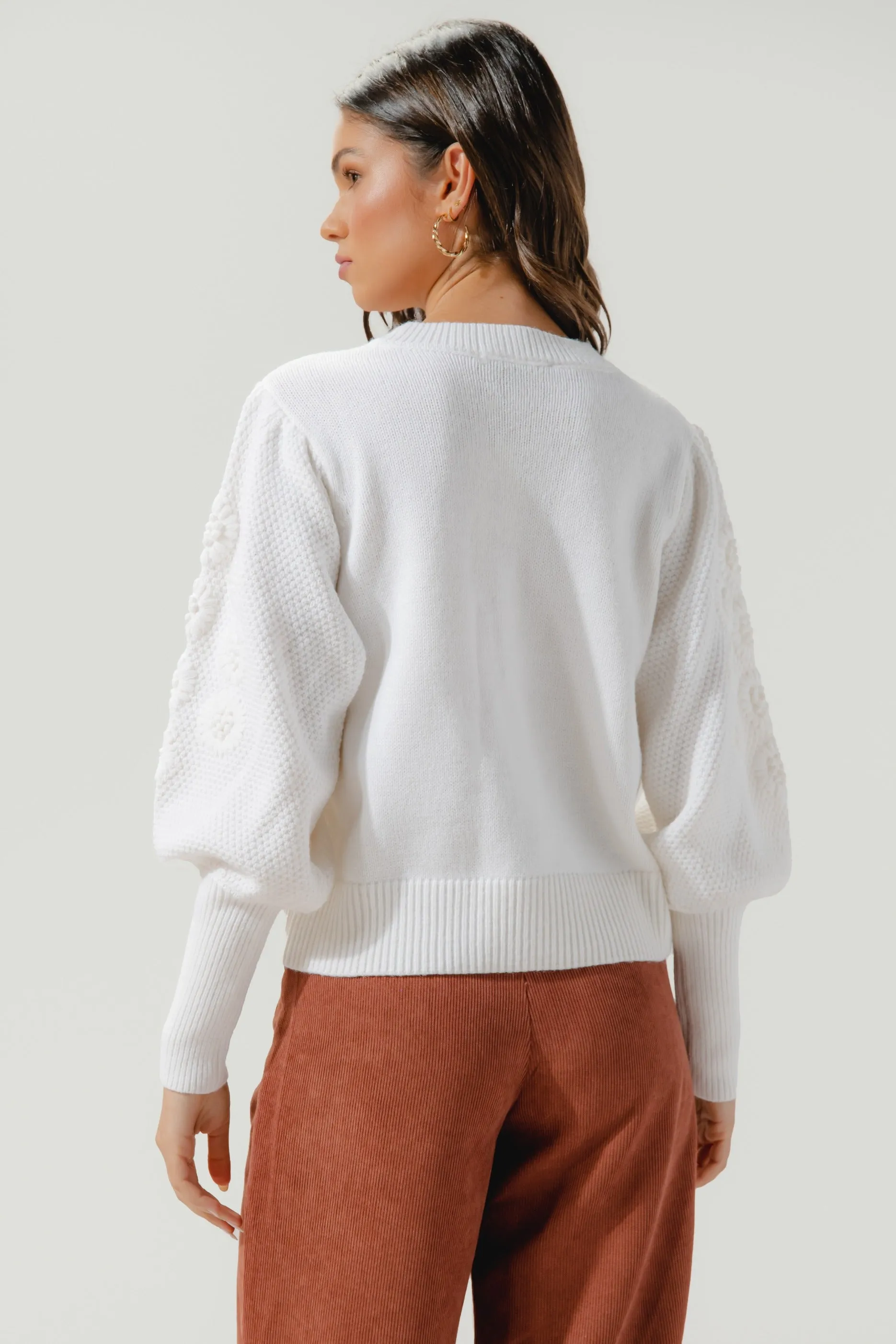 Neva Embroidered Flower Mutton Sleeve Sweater