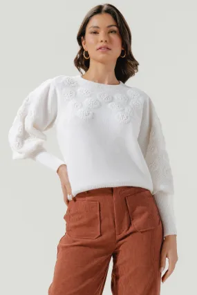 Neva Embroidered Flower Mutton Sleeve Sweater