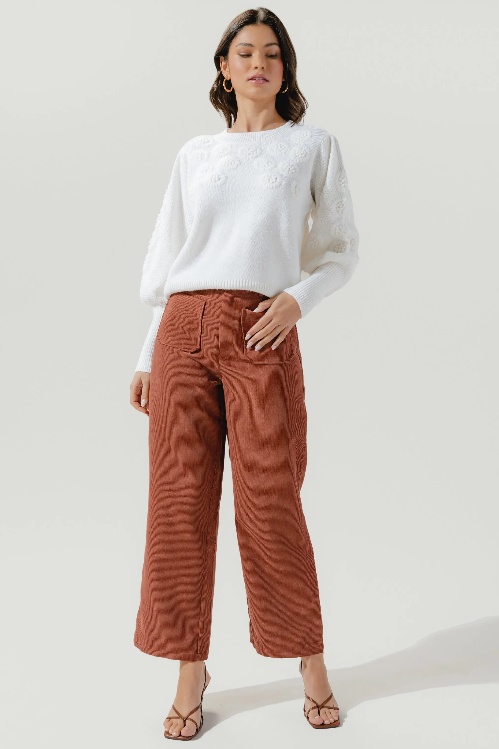 Neva Embroidered Flower Mutton Sleeve Sweater