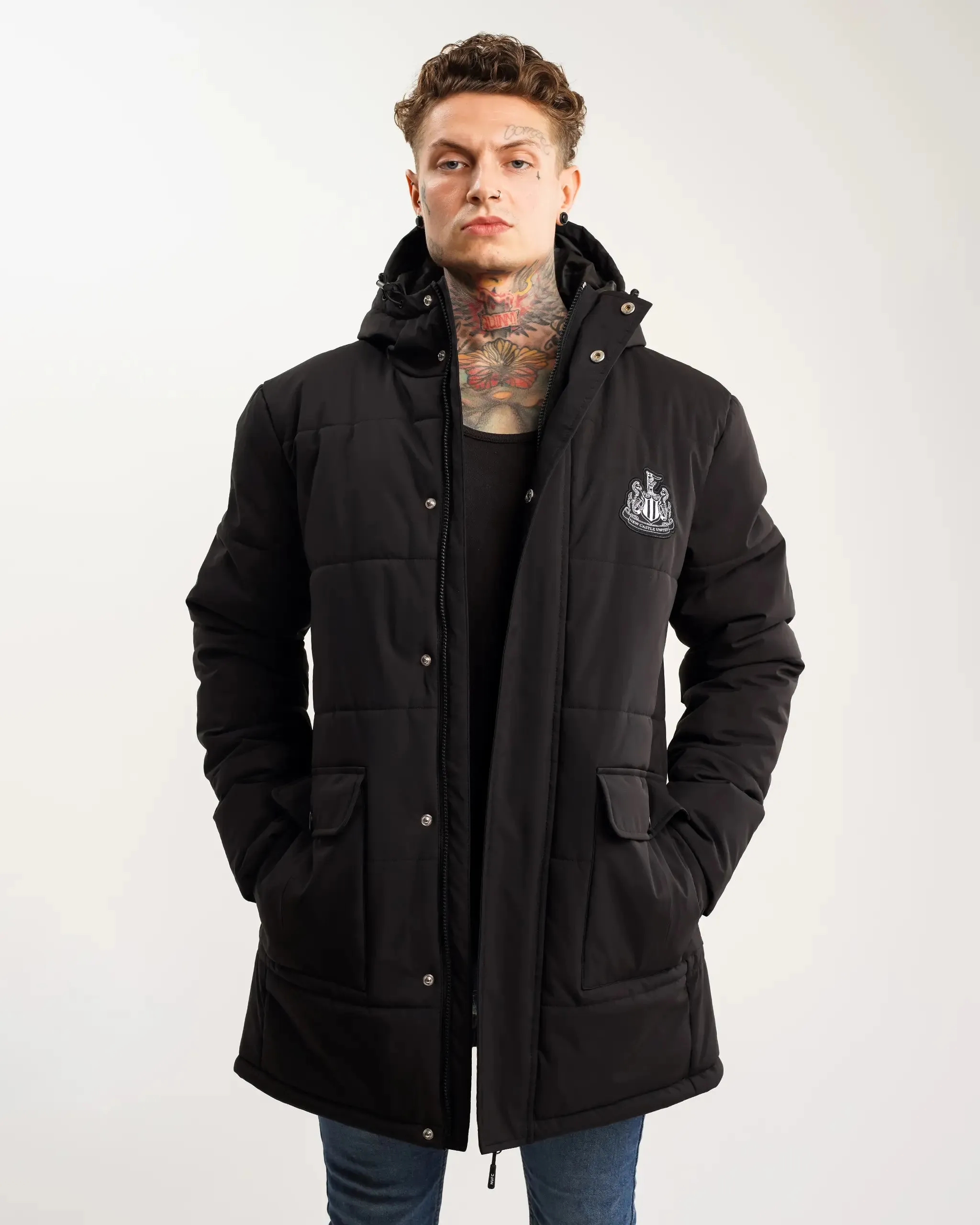 Newcastle United Men's Black Long Line Padded Jacket (Stadio)