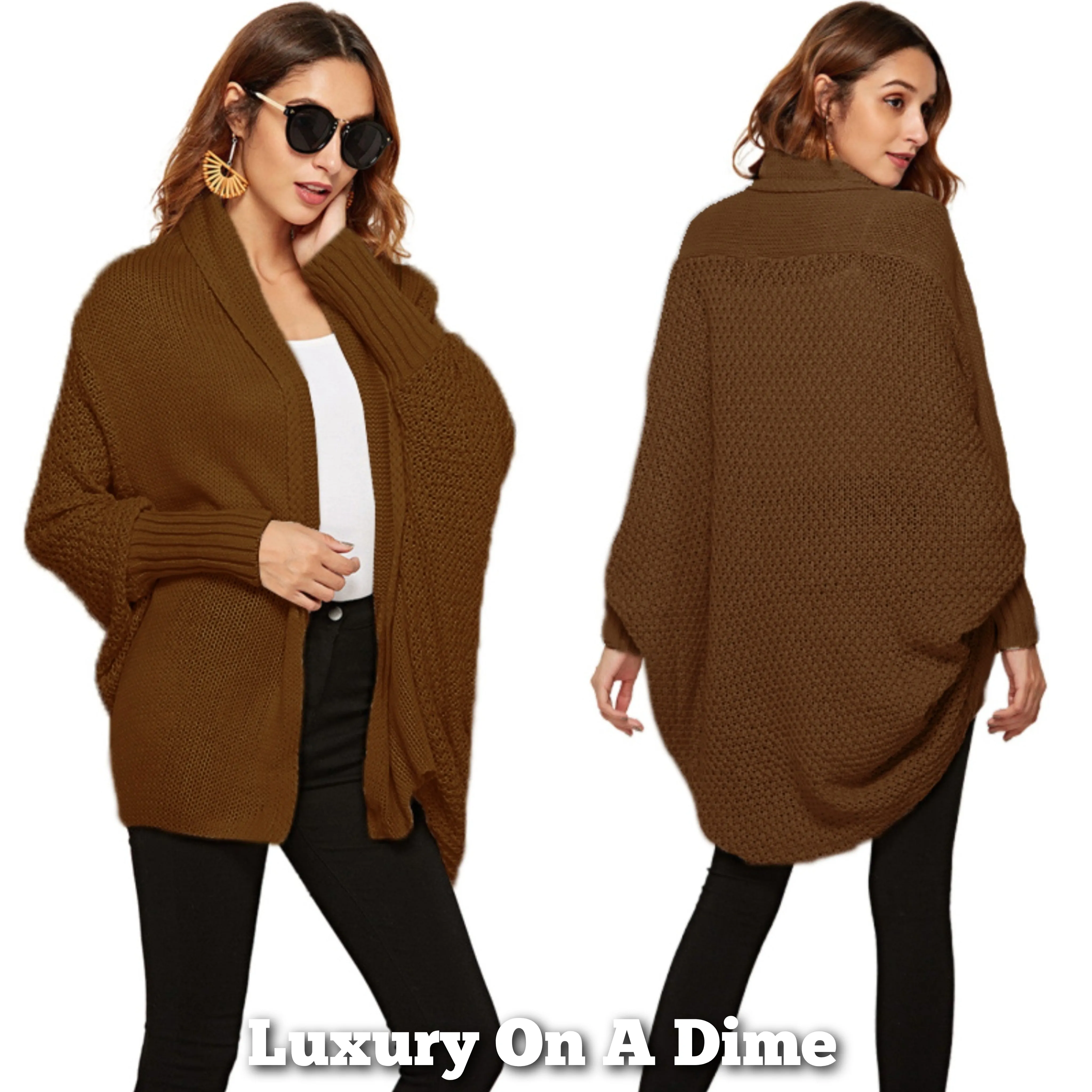 Oversized Knit Cardigan Batwing Sleeve Lightweight Baggy Open Front Sweater