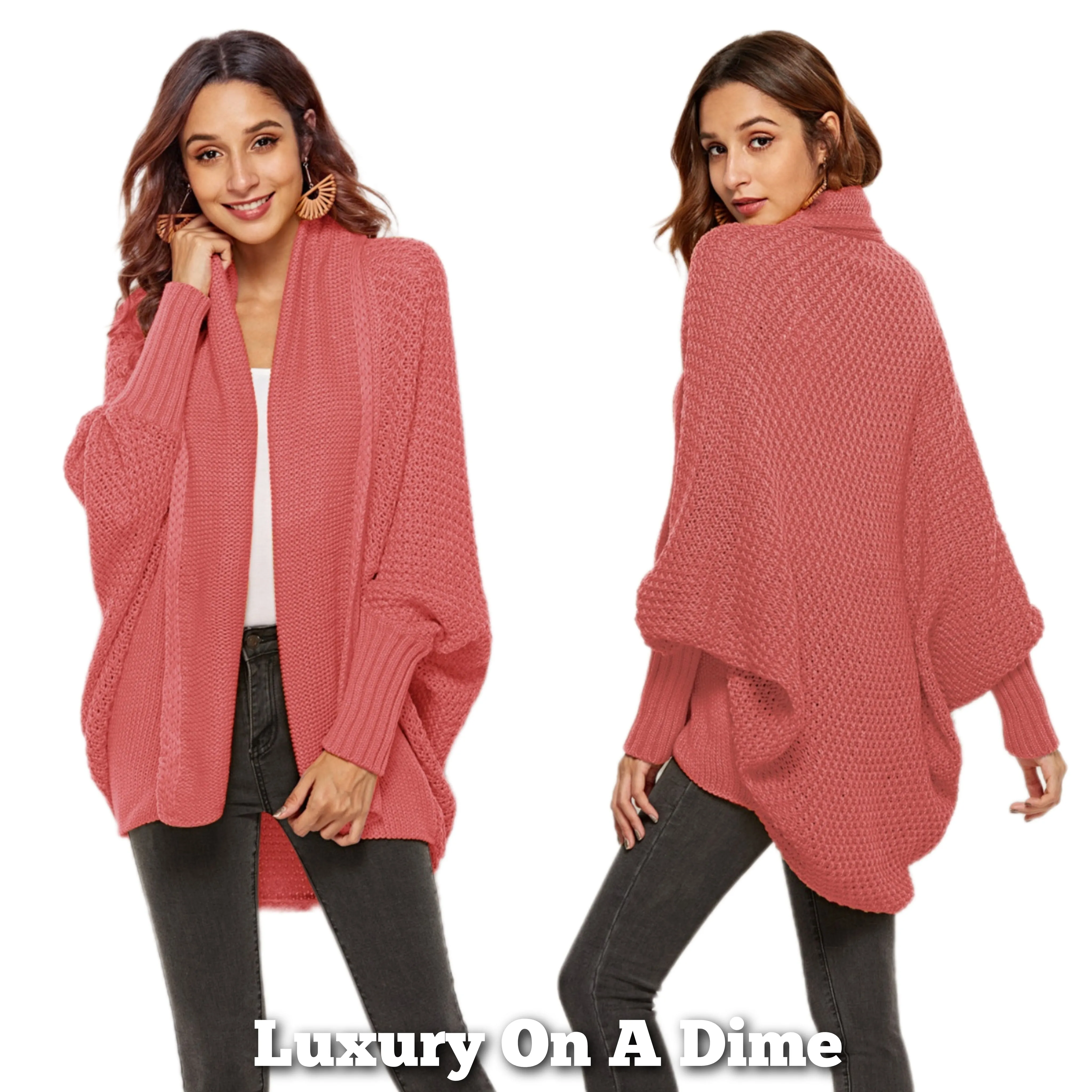 Oversized Knit Cardigan Batwing Sleeve Lightweight Baggy Open Front Sweater