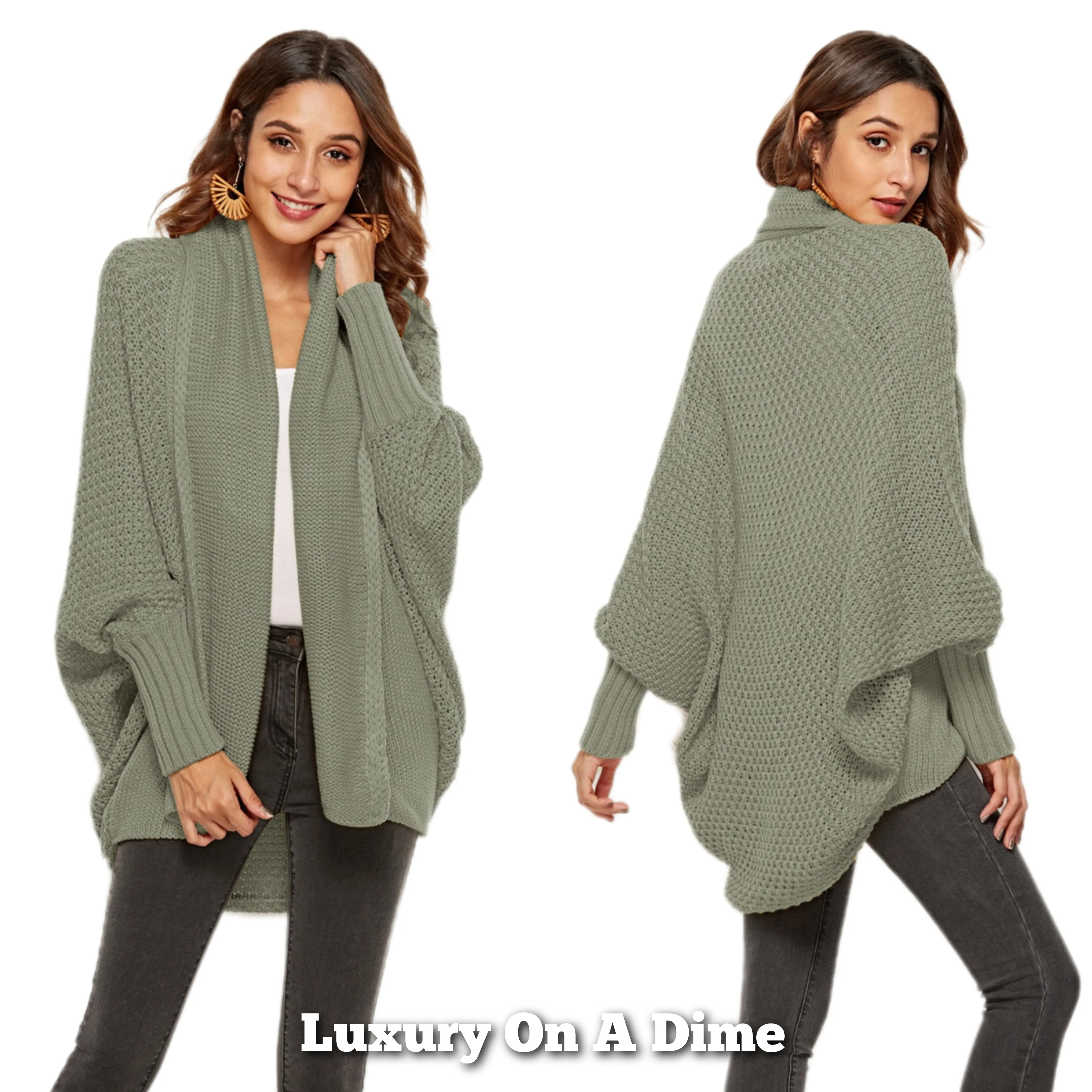Oversized Knit Cardigan Batwing Sleeve Lightweight Baggy Open Front Sweater