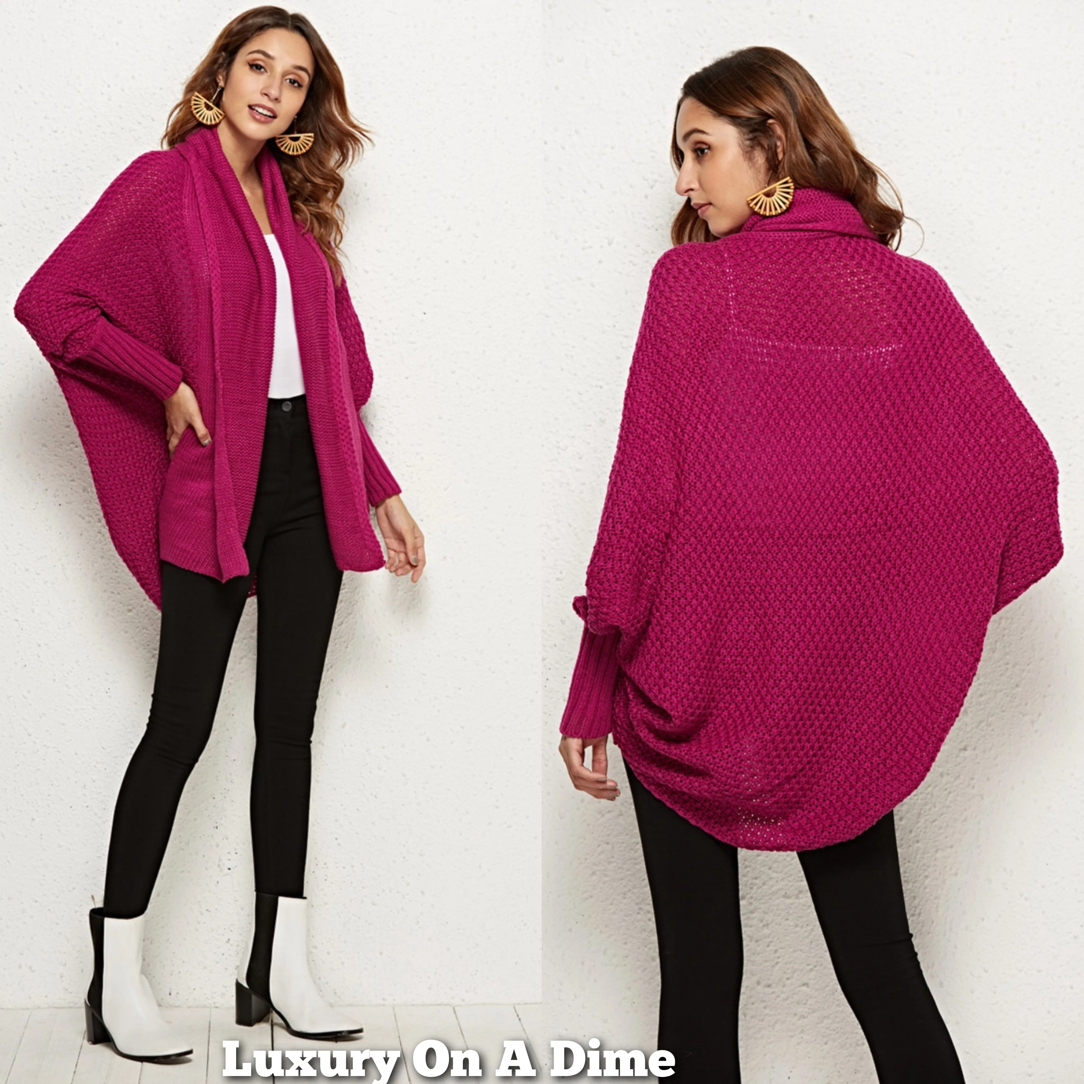 Oversized Knit Cardigan Batwing Sleeve Lightweight Baggy Open Front Sweater