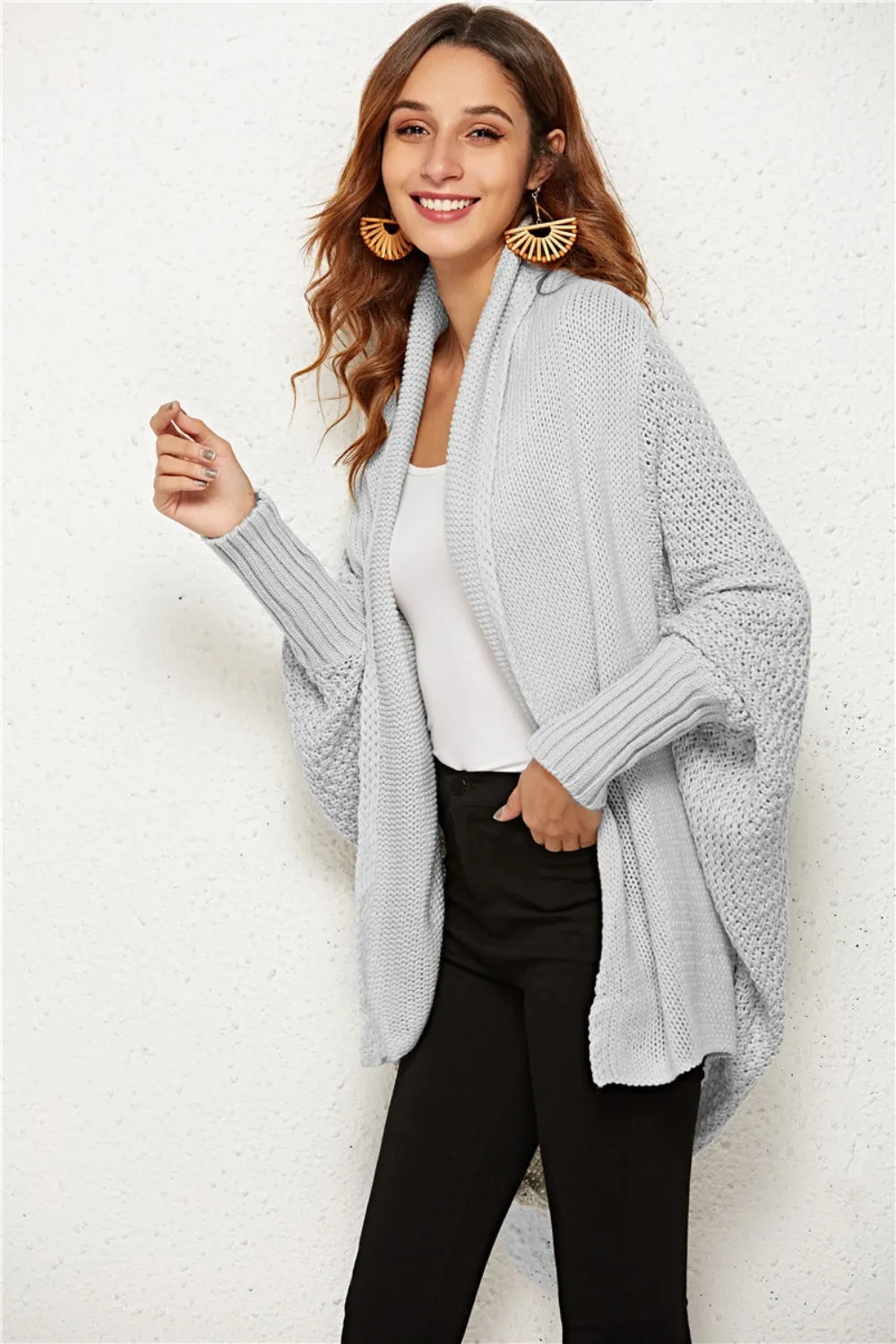 Oversized Knit Cardigan Batwing Sleeve Lightweight Baggy Open Front Sweater