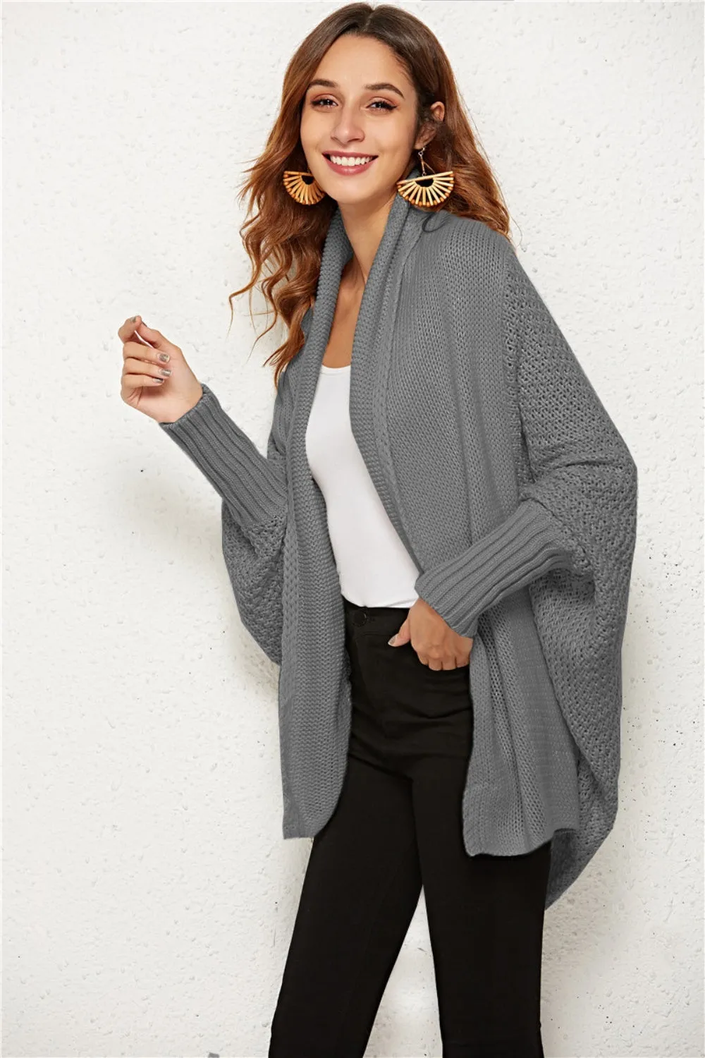 Oversized Knit Cardigan Batwing Sleeve Lightweight Baggy Open Front Sweater