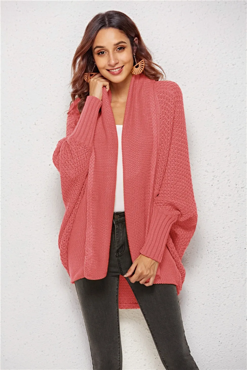 Oversized Knit Cardigan Batwing Sleeve Lightweight Baggy Open Front Sweater