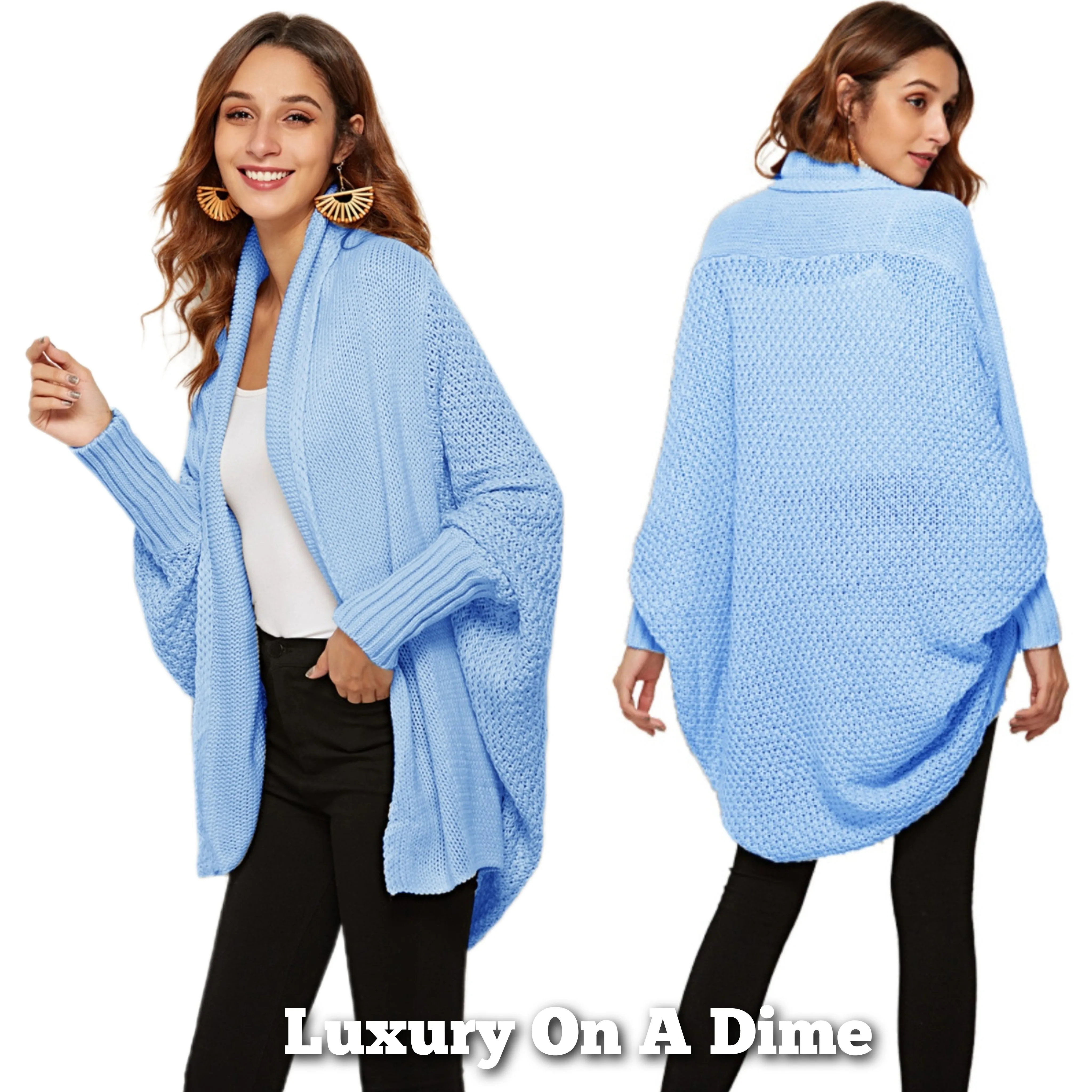 Oversized Knit Cardigan Batwing Sleeve Lightweight Baggy Open Front Sweater