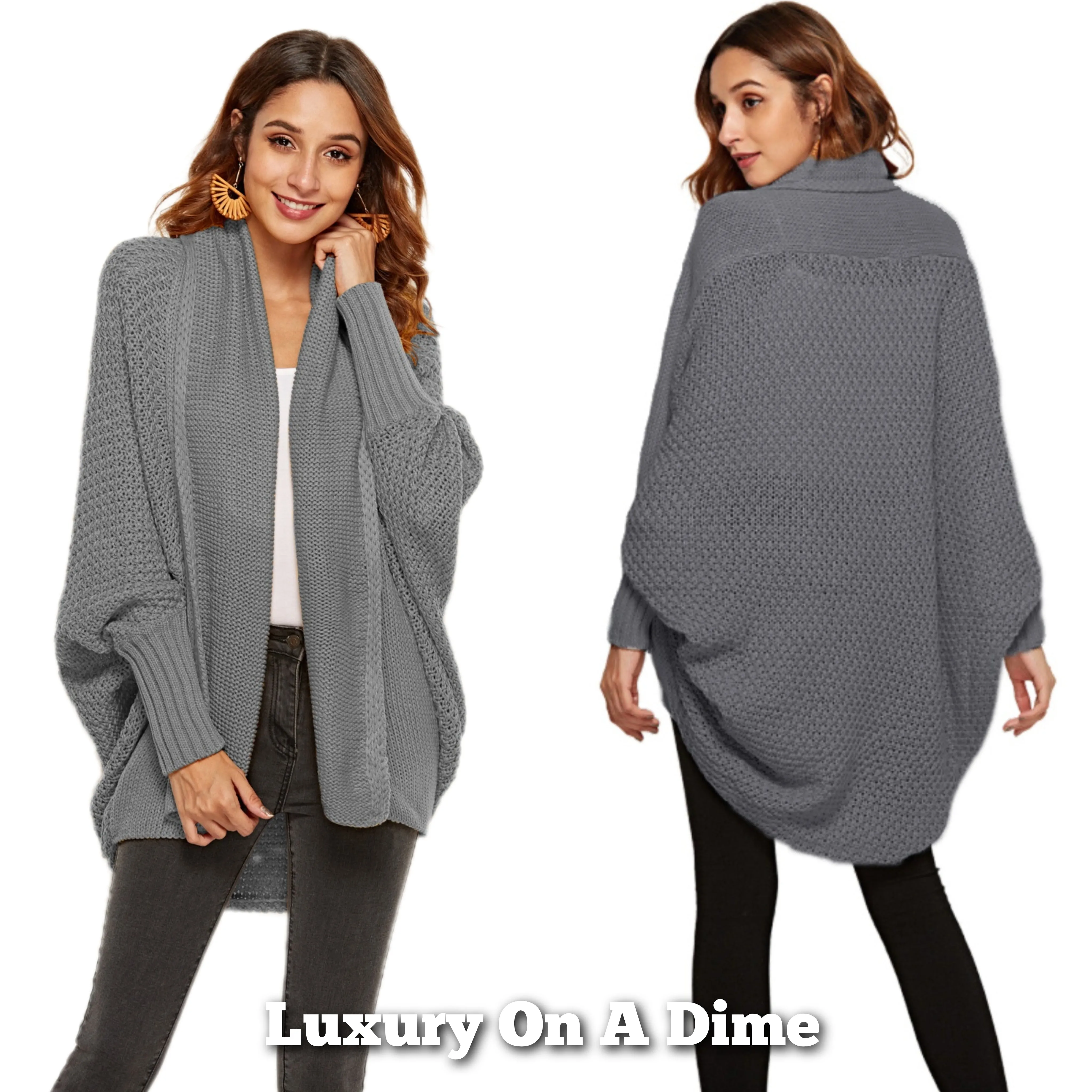 Oversized Knit Cardigan Batwing Sleeve Lightweight Baggy Open Front Sweater