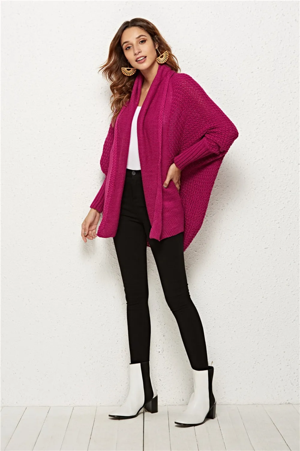 Oversized Knit Cardigan Batwing Sleeve Lightweight Baggy Open Front Sweater