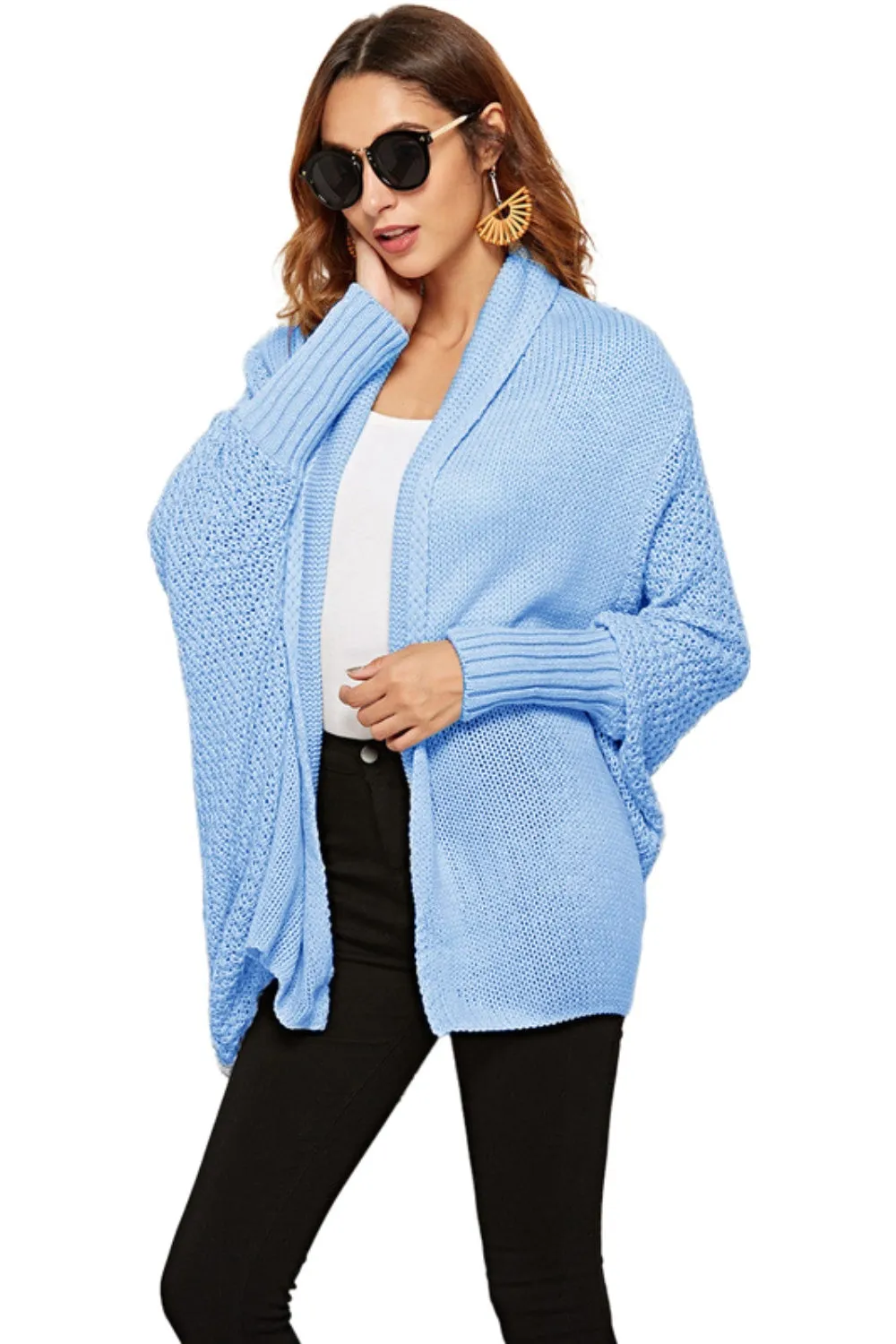 Oversized Knit Cardigan Batwing Sleeve Lightweight Baggy Open Front Sweater