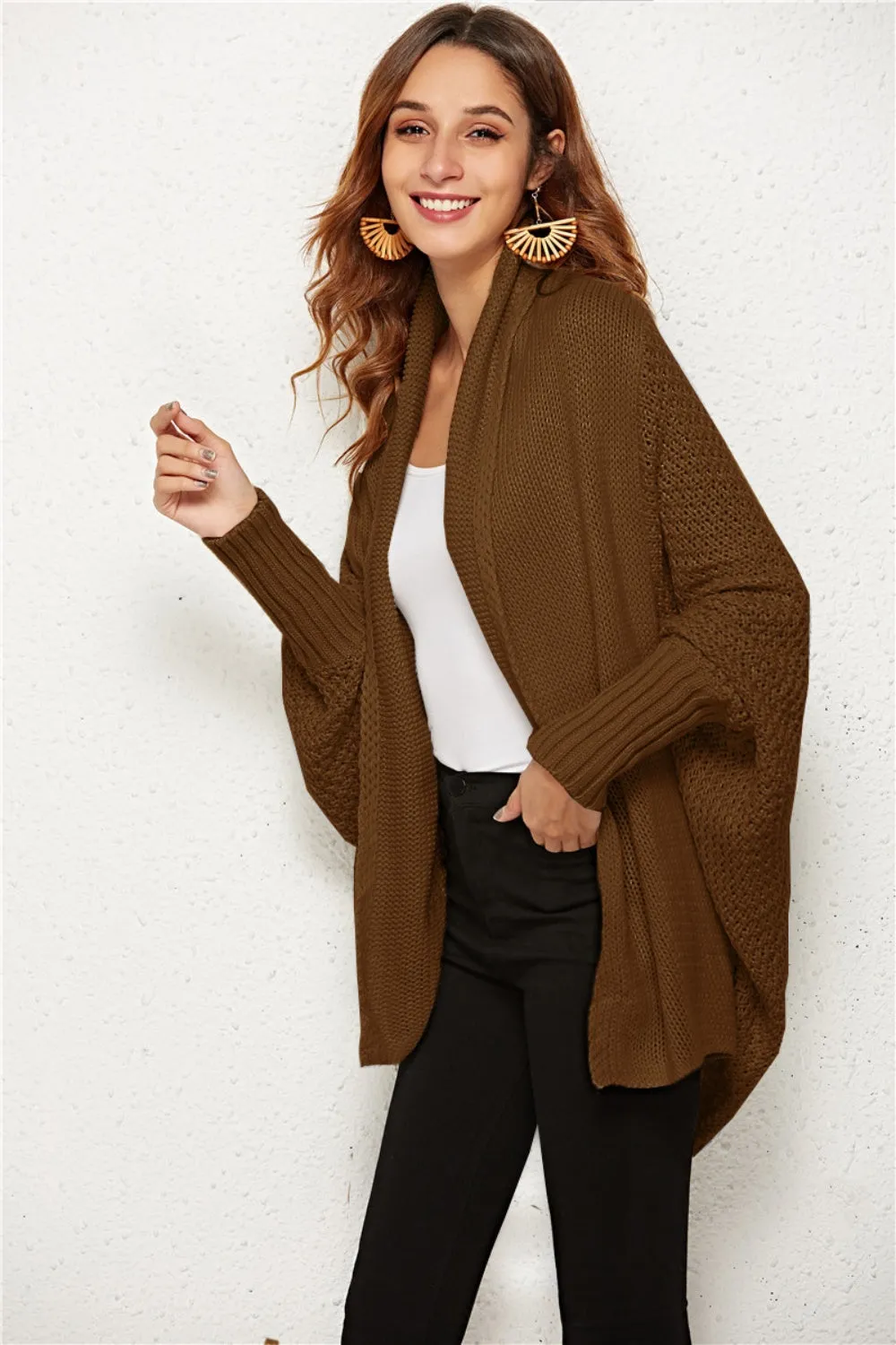 Oversized Knit Cardigan Batwing Sleeve Lightweight Baggy Open Front Sweater