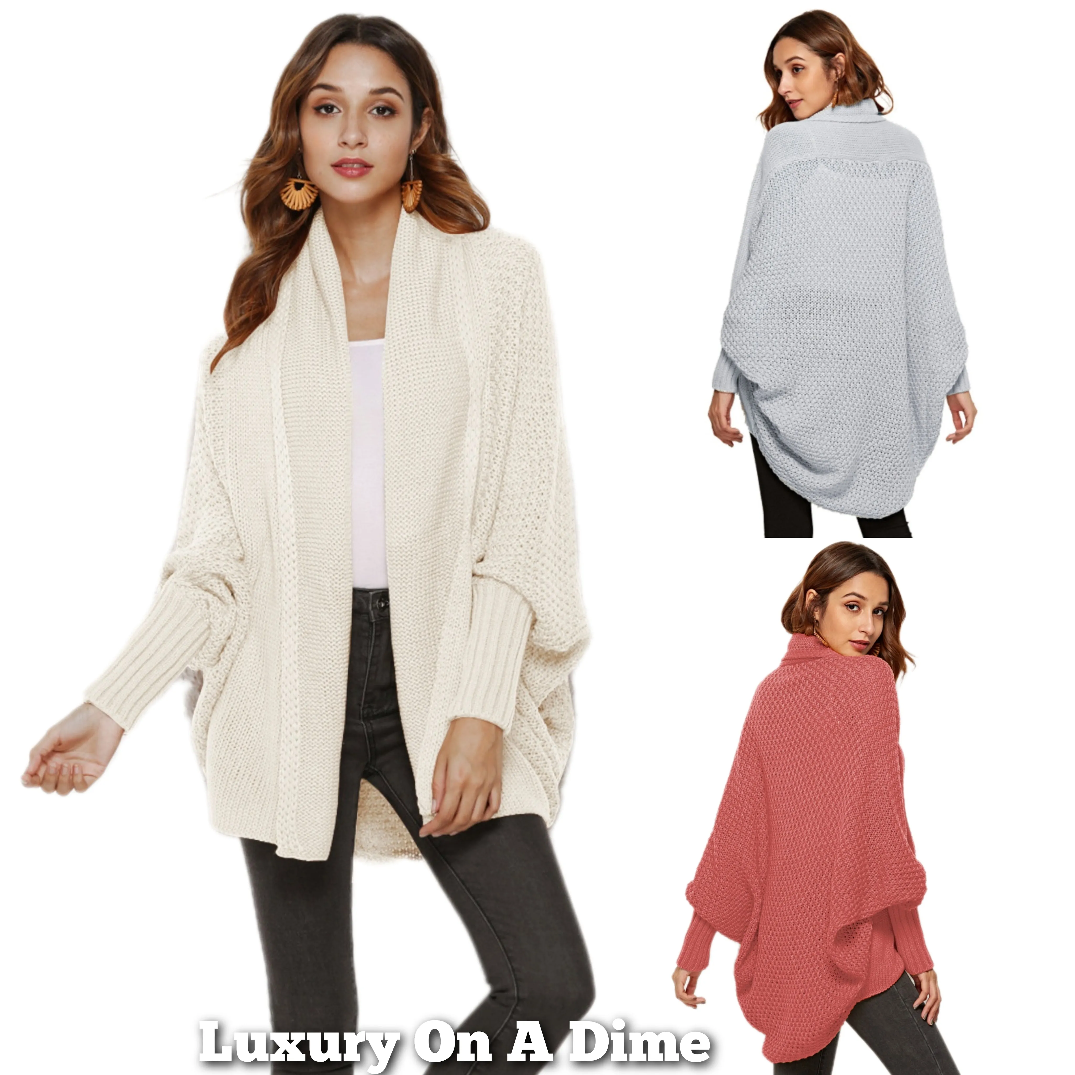 Oversized Knit Cardigan Batwing Sleeve Lightweight Baggy Open Front Sweater