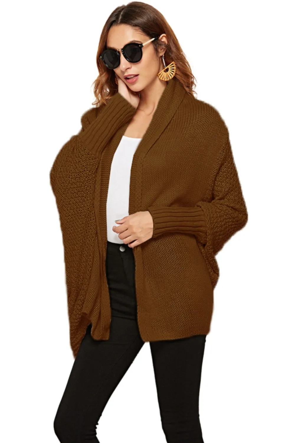 Oversized Knit Cardigan Batwing Sleeve Lightweight Baggy Open Front Sweater