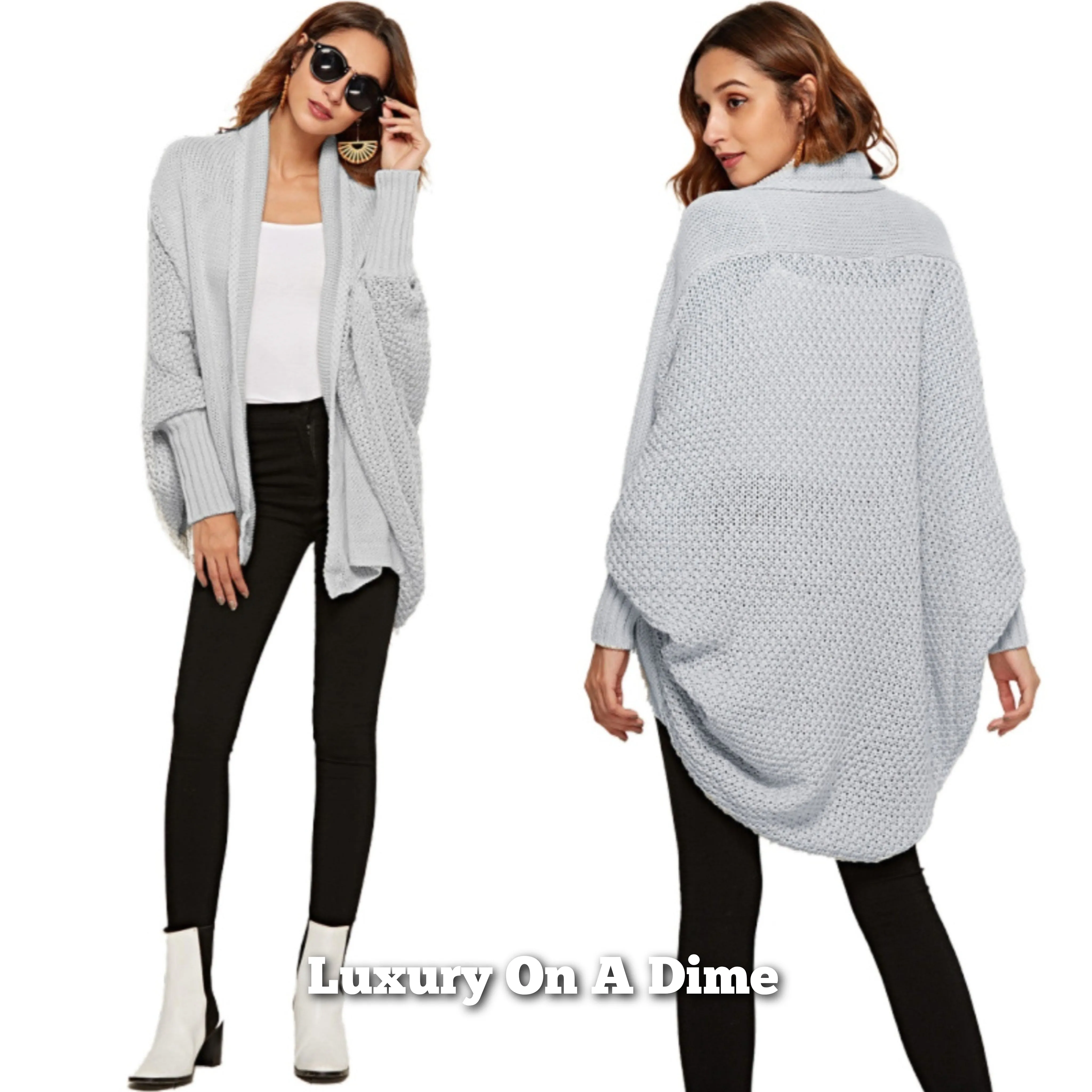 Oversized Knit Cardigan Batwing Sleeve Lightweight Baggy Open Front Sweater