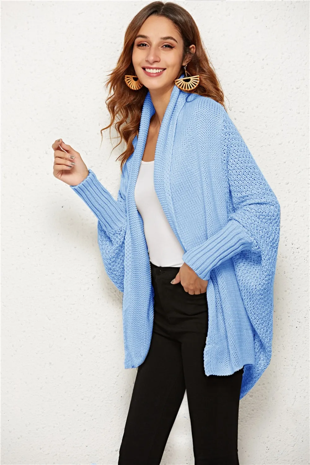 Oversized Knit Cardigan Batwing Sleeve Lightweight Baggy Open Front Sweater