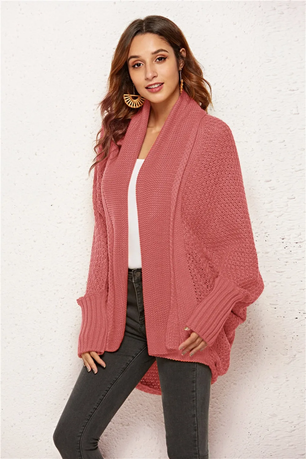 Oversized Knit Cardigan Batwing Sleeve Lightweight Baggy Open Front Sweater