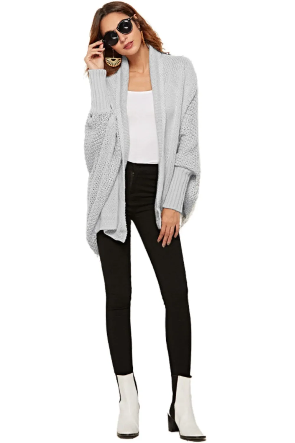 Oversized Knit Cardigan Batwing Sleeve Lightweight Baggy Open Front Sweater