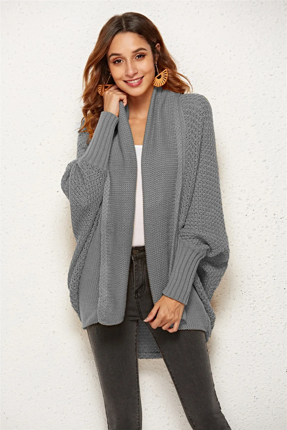 Oversized Knit Cardigan Batwing Sleeve Lightweight Baggy Open Front Sweater