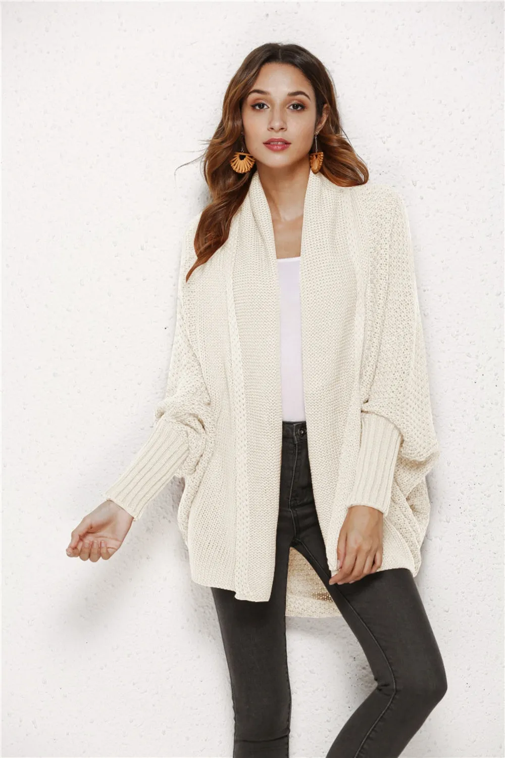 Oversized Knit Cardigan Batwing Sleeve Lightweight Baggy Open Front Sweater