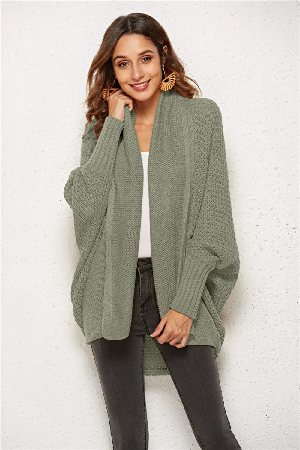 Oversized Knit Cardigan Batwing Sleeve Lightweight Baggy Open Front Sweater