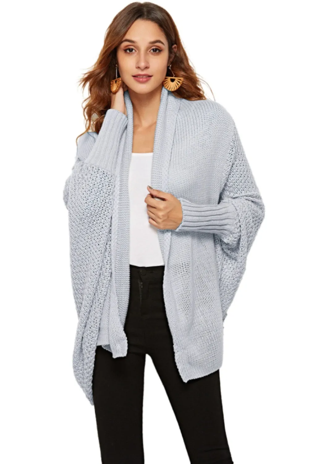 Oversized Knit Cardigan Batwing Sleeve Lightweight Baggy Open Front Sweater