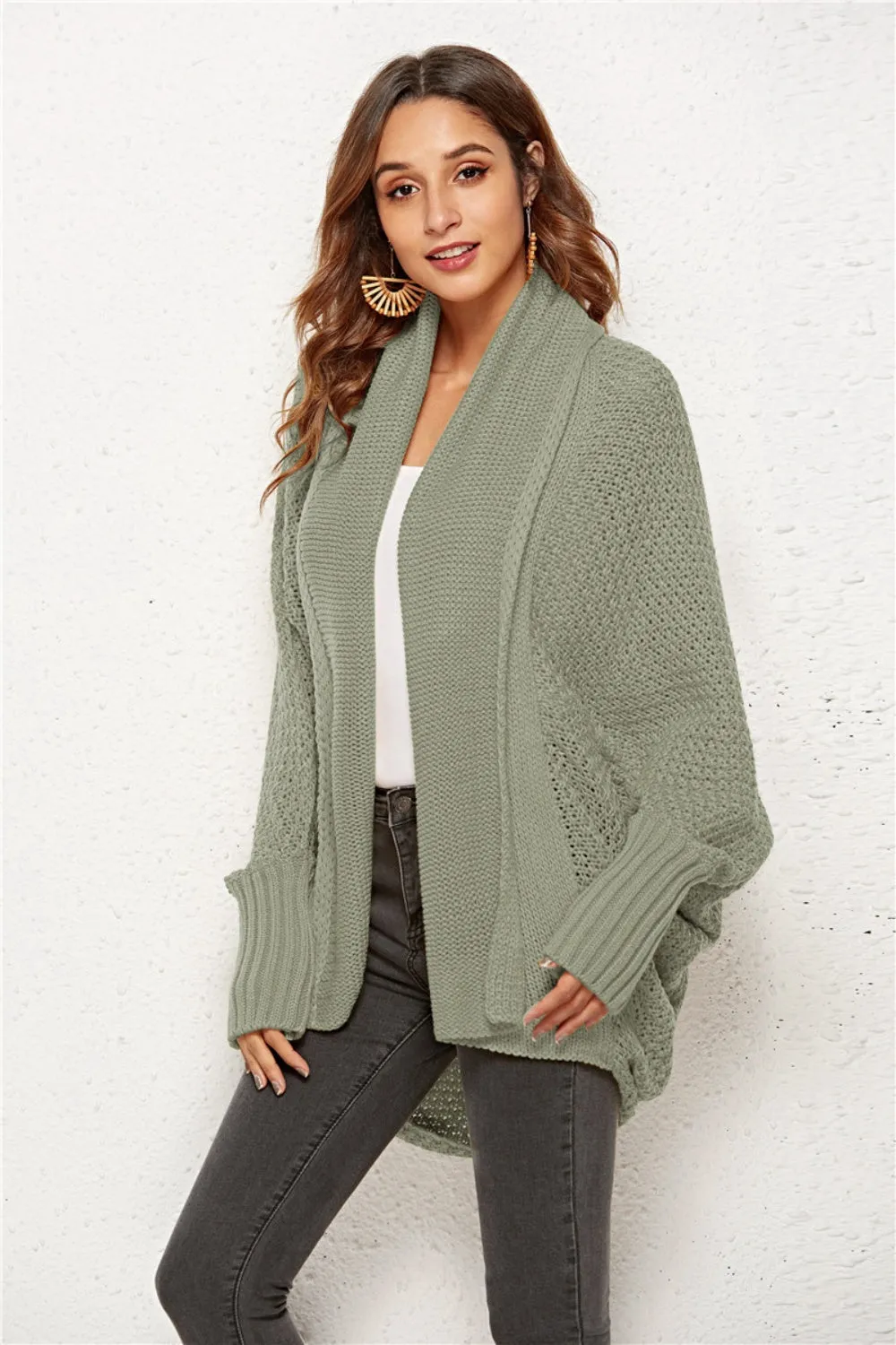 Oversized Knit Cardigan Batwing Sleeve Lightweight Baggy Open Front Sweater
