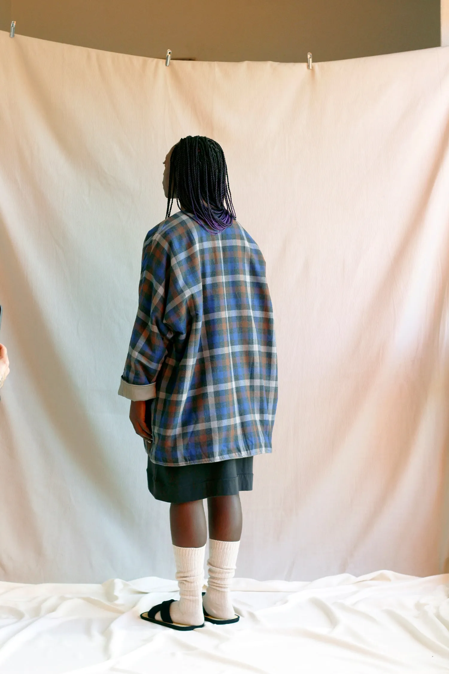 Padded Coat in Checked Blue Flannel