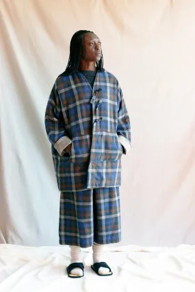 Padded Coat in Checked Blue Flannel