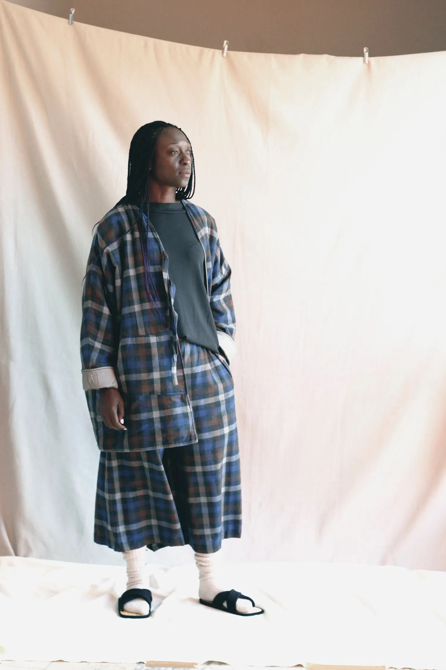 Padded Coat in Checked Blue Flannel