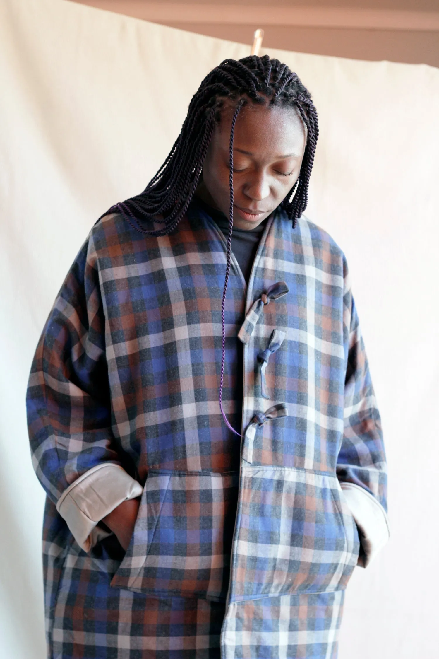 Padded Coat in Checked Blue Flannel
